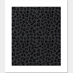 Black and Charcoal Grey Leopard Cheetah Spots Print Posters and Art